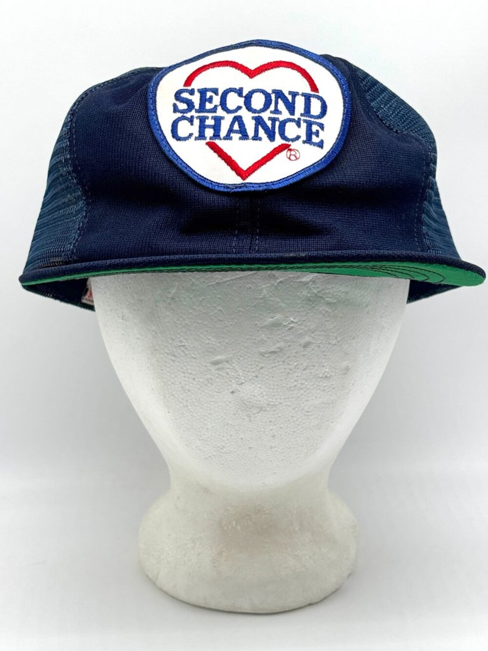 Vintage Second Chance Hear Snapback Trucker Hat Blue L/XL Excellent Made USA